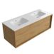 Saniclass Holz Frame Badkamermeubelset - 120x45x41.5cm - Flow solid surface wastafel wit - 2 wasbakken - zonder kraangaten - 1 lade - mat eiken natural (hout) SW1420772/SW1224150