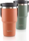 OEM Shenzhen Haorui Industrial Technology Co., Ltd. Roestvrijstalen thermosbeker met inklapbare draaggreep en twee drinkopeningen voor warme en koude dranken, thermosfles voor onderweg (terracotta, 600 ml)