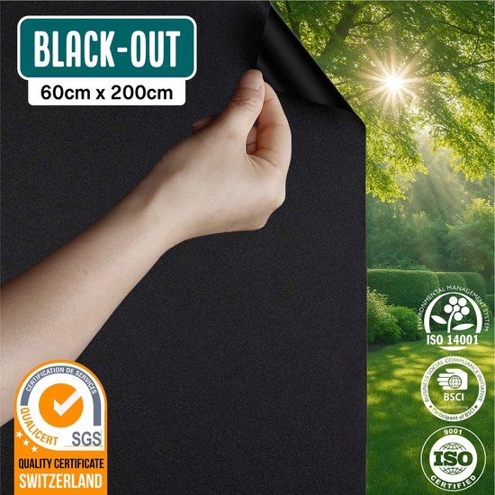Homewell Verduisteringsdoek 60x200cm - Raamfolie Verduisterend - 100% Blackout - Anti Inkijk, Isolerend en Zonwerend - Herbruikbaar - Statisch – Zwart
