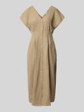 ICHI IHLINNO DR8 V-hals Midi jurk Dames Linnen Viscose TIMBER WOLF 40