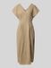ICHI IHLINNO DR8 V-hals Midi jurk Dames Linnen Viscose TIMBER WOLF 40