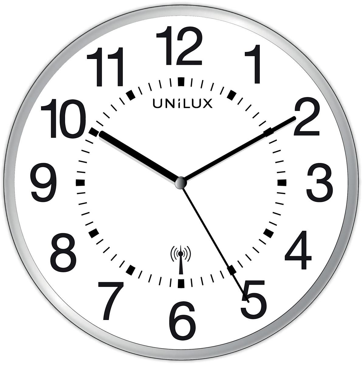 Unilux Wave - Wandklok - Radiogestuurd - 30 cm - Zilvergrijs/Wit