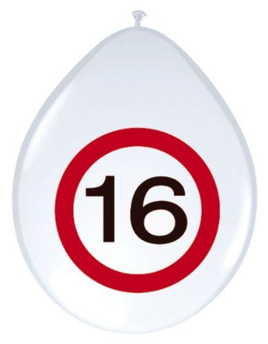 Folat - Verkeersbord Ballonnen 16 Jaar - 8 stuks