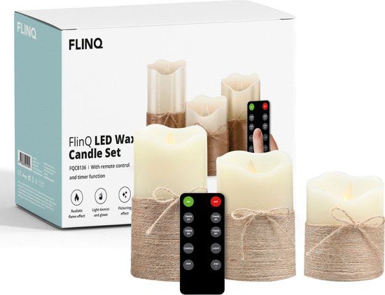 FlinQ LED Kaarsen met Bewegende Vlam en Touw - 3 stuks