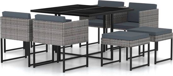 The Living Store 8-Person Grey Rattan Patio Set with Cushions