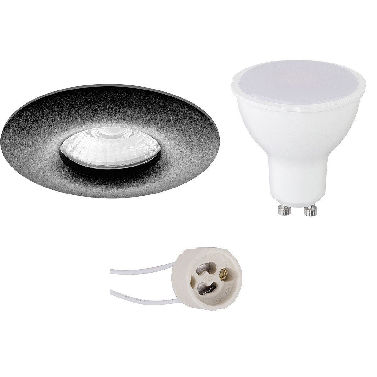 BES LED LED Spot Set - Pragmi Luno Pro - Waterdicht IP65 - GU10 Fitting - Inbouw Rond - Mat Zwart - 4W - Helder/Koud Wit 6400K - Ã˜82mm