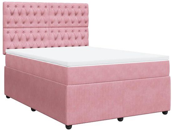 vidaXL Boxspring met matras fluweel roze 160x200 cm