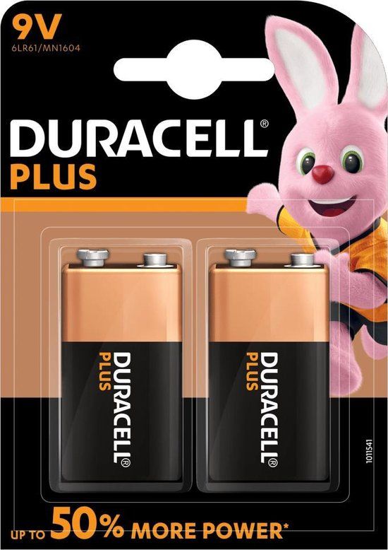 Duracell Plus alkaline 9V-batterijen, verpakking van 2