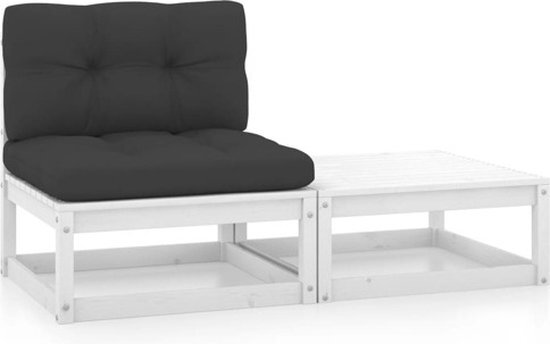 vidaXL 2-delige Loungeset met kussens massief grenenhout wit