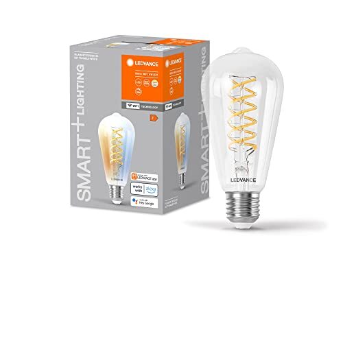 Ledvance SMART+ WIFI LED lamp, wit glas, 8W, 806lm, Edison vorm met 64mm diameter & E27 voet, verstelbaar wit licht (2700-6500K), dimbaar, app of spraakbediening, 15.000 uur levensduur