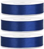 Merkloos 3x Hobby/decoratie donker blauwe satijnen sierlinten 1,2 cm/12 mm x 25 meter