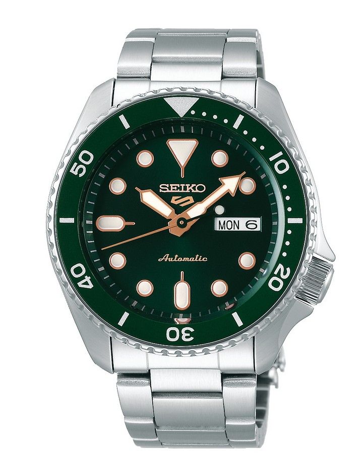 Seiko 5 Sports SRPD63K1 Herenhorloge - Zilverkleurig - Groene Wijzerplaat - Staal