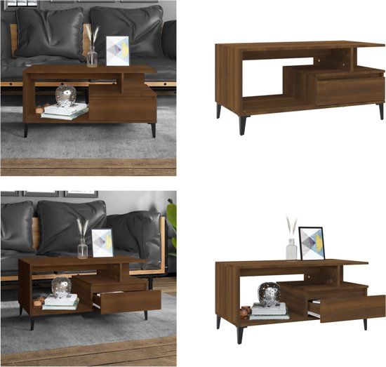 vidaXL Salontafel 90x49x45 cm bewerkt hout bruineiken