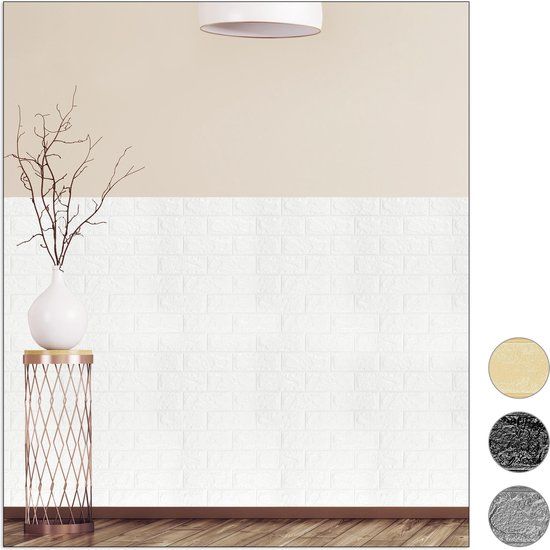 Relaxdays Self-Adhesive 3D Wall Panel - White - 5 Pieces