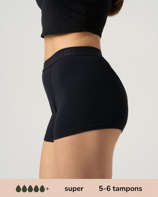 Moodies Undies Moodies menstruatie ondergoed - Bamboe Boyshort - super kruisje - maat M - zwart