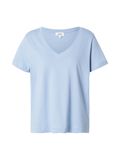 s.Oliver T-shirt lichtblauw V-hals Korte mouw Katoen 100% Aansluitend Extra kort Vrouwen Lente/Zomer 2025