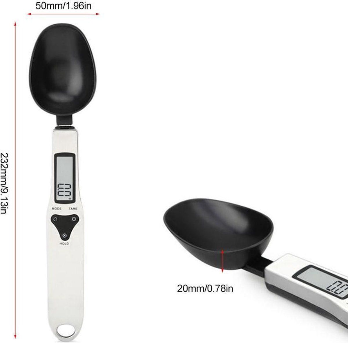 GrandKitchen - Digitale lepelweegschaal tot 500 gram - Zwart/Grijs