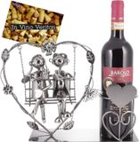Brubaker Wijnflessenhouder paar op swing - Hart met liefhebbers op de schommel - Romantisch cadeau of decoratief object - Wenskaart