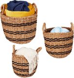 Merkloos Relaxdays opbergmand zeegras - 3-delige set - met hengsel - mand badkamer - gevlochten
