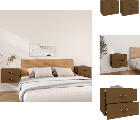 vidaXL Nachtkastjes - Set van 2 - Wandmontage - Honingbruin