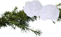 Merkloos / Sans marque Koopman International Kerstboomversiering Bloemen - 2x stuks - 9 cm - wit glitter - op clip - ornament