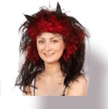 kindercrea Pruik duivel met hoorntjes - Zwart/Rood - Unisex