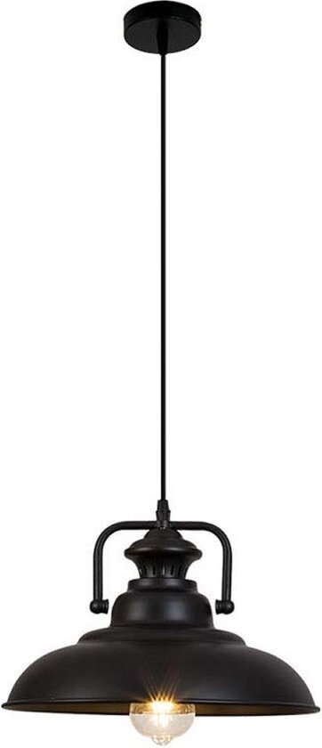 Homestyle Pro Zwarte robuuste hanglamp – kamerlamp – Plafondlamp – Keukenlamp – Ø38 cm – Zwart – Metaal – Halfrond – Industrieel – Stoer – in lengte verstelbaar – E27 – 240V – zonder lichtbron