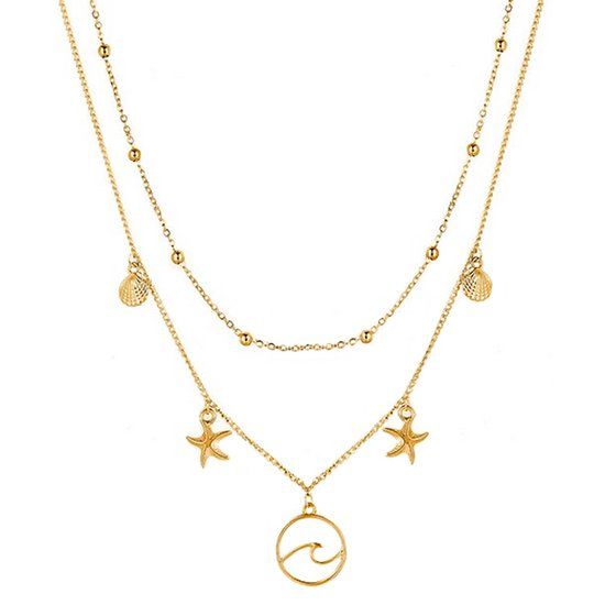LGT JWLS Multi Layer dames ketting Ocean Shell Starfish Goudkleurig