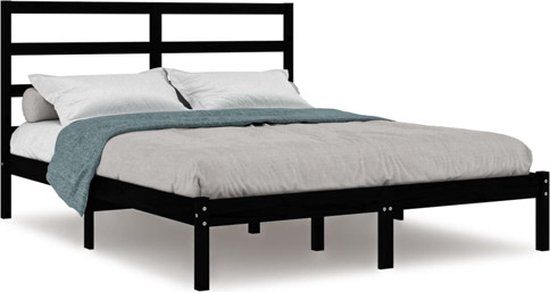 vidaXL Bedframe massief grenenhout zwart 140x190 cm