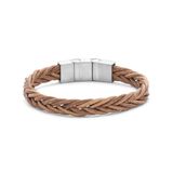 Frank 1967 7FB-0813 Heren Armband Gevlochten Leer Bruin Zilverkleurig Geborsteld