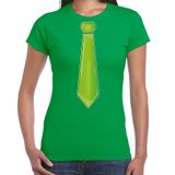 Bellatio Decorations Verkleed t-shirt voor dames - stropdas groen - groen - carnaval - foute party S