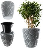 KADAX Bloempot met inzetstuk en handgrepen, plantenbak van kunststof, uv-bestendig, weerbestendig, met 3D-effect, grijs, 39 cm