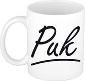 Bellatio Decorations Puk Naam koffiemok - beker - met sierlijke letters - wit