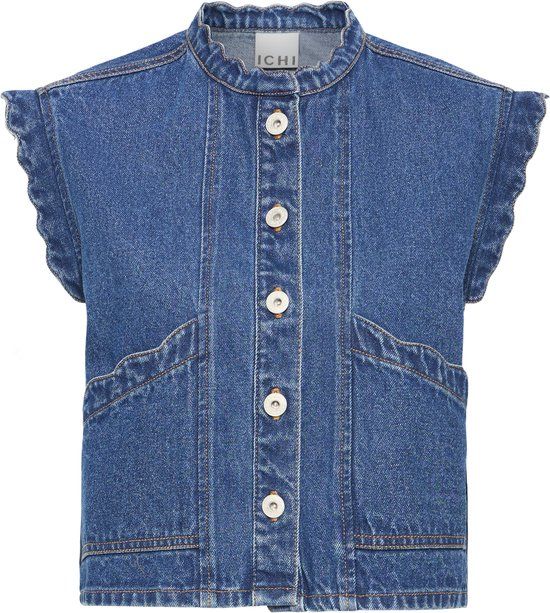 ICHI Dames Gilets 44 Katoen Washed dark blue