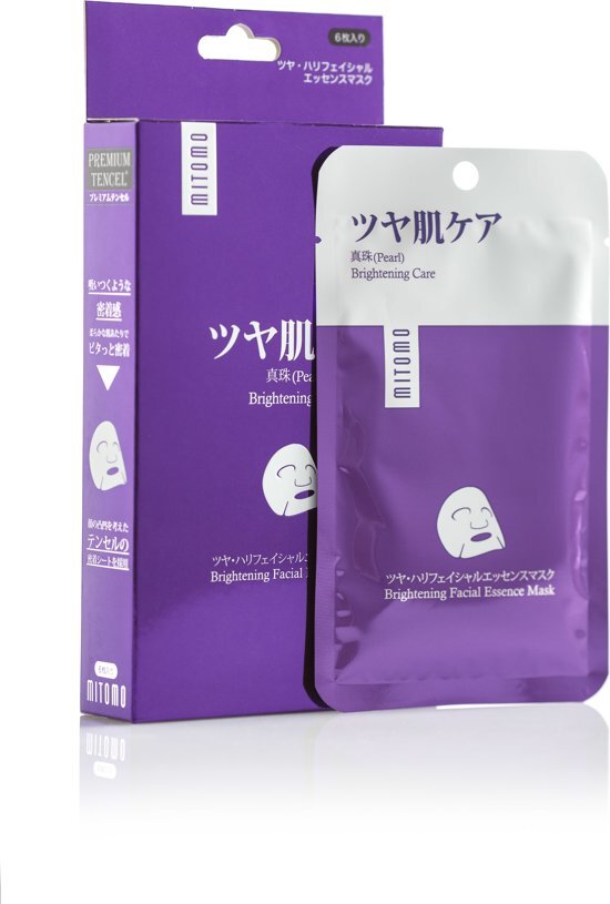 Mitomo Pearl Brightening Care Sheet Mask Japanse Gezichtsmasker met Lavendel & Paardenolie en Aloe Vera-extract Gezichtsverzorging Huid-verjongend Rijk aan vitamines en mineralen Waardevolle voedingstoffen voor een liftend effect