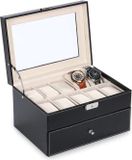 Aretica Luxe horloge en sieraden box geschikt voor 20 horloges - Fluweel - Kunstleer - Zwart