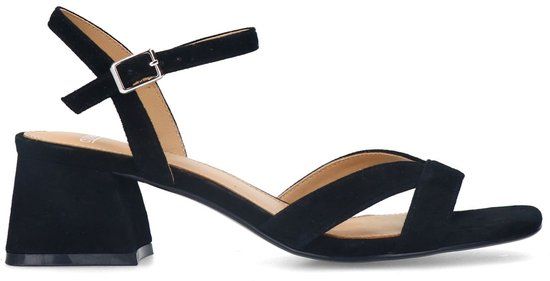 Manfield - Dames - Zwarte suède sandalen met hak - Maat 37