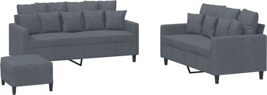 vidaXL 3-delige Loungeset met kussens fluweel donkergrijs