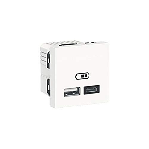 SCHNEIDER ELECTRIC Unica dubbele USB-oplader, 5 V cc, 2,4 A, type A+C, 2 modules, blanc, Mea afzonderlijk