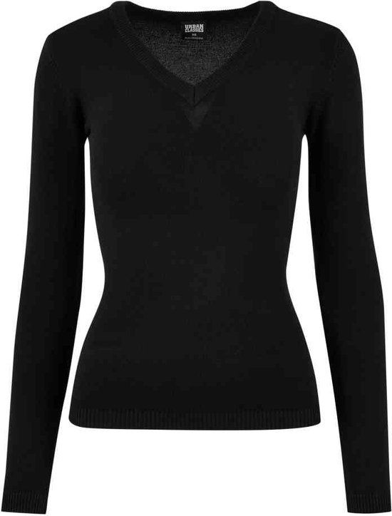 Urban Classics Knitted V-Neck Longsleeve Top - Black - XS