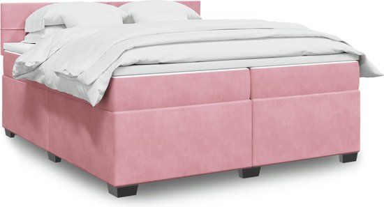 vidaXL Boxspring met matras fluweel roze 200x200 cm
