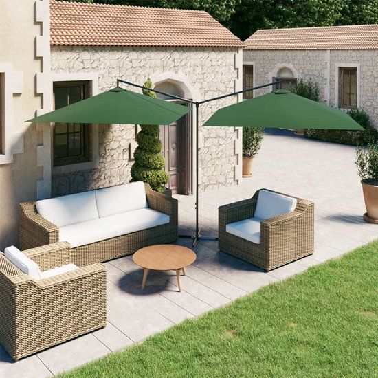 vidaXL Dubbele parasol met stalen paal 600x300 cm groen