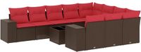 vidaXL 11-delige tuinbankset met kussens, bruin polyrotan