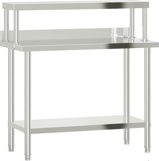 vidaXL Keukenwerktafel met bovenschap 110x55x120 cm roestvrij staal