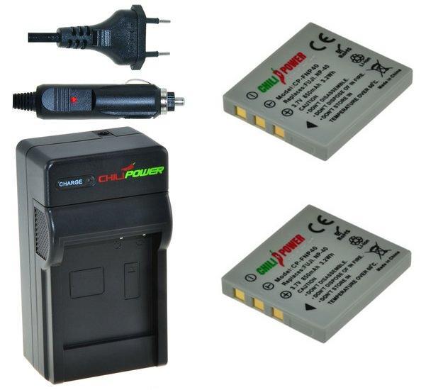 ChiliPower 2 x NP-40 accu's voor Fujifilm - inclusief oplader en autolader 2 x NP-40 accu's voor Fujifilm - inclusief oplader en autolader