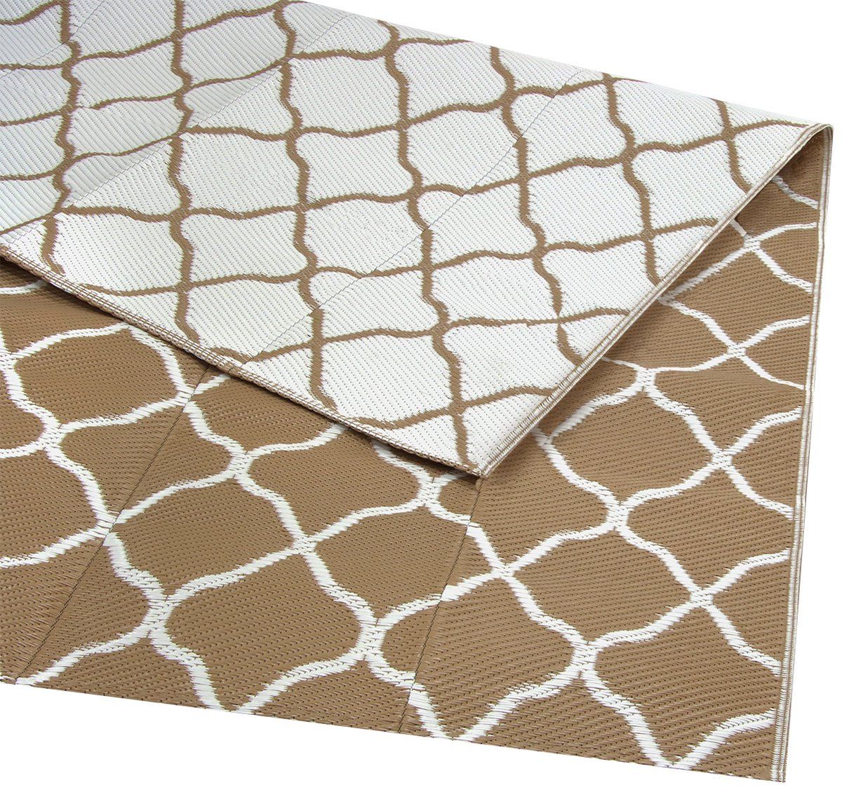 LifeGoods Buitenkleed - 152x230CM - Beige/Wit - Omkeerbaar - Met Draagtas