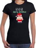 Bellatio Decorations Kerst t-shirt dames - Kerstman - zwart - Merry Christmas S