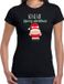 Bellatio Decorations Kerst t-shirt dames - Kerstman - zwart - Merry Christmas S
