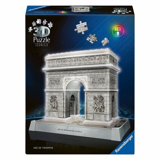 Ravensburger Iconics: Arc de Triomphe Parijs met licht - 3D Puzzel - 216 Stukjes