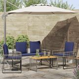 vidaXL - Bank loungeset - 2 zitplekken - Polyrattan - Grijs en Marineblauw
